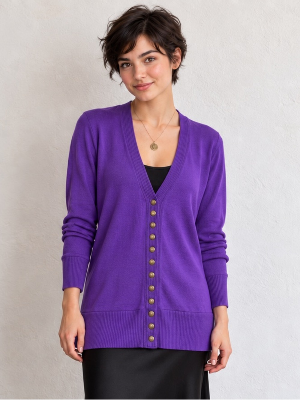 Purple Snap Front Longline Lightweight Cardigan L